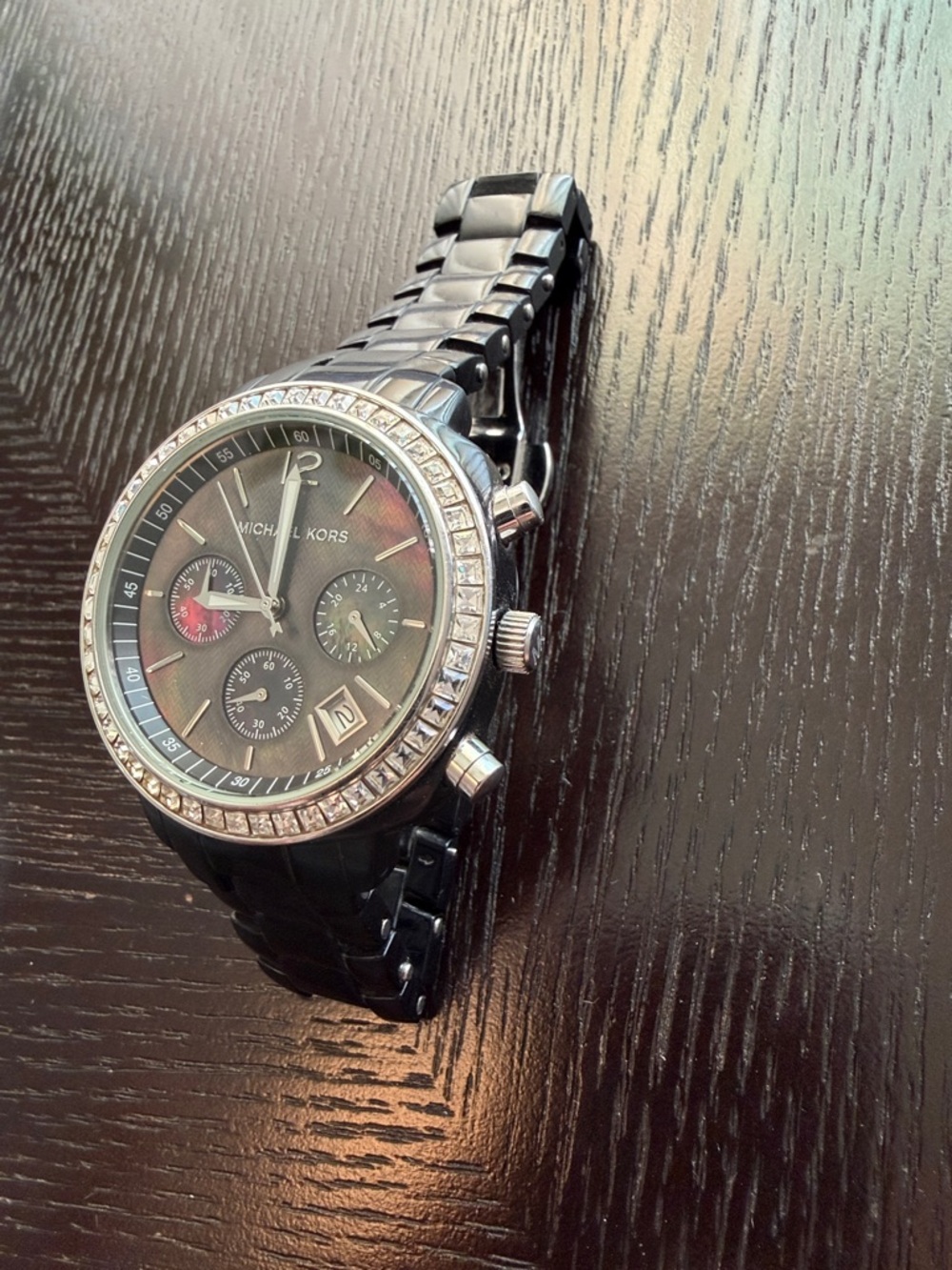 Michael Kors Black Women’s Chronograph Watch with Silver Crystal Bezel - Picture 2 of 7